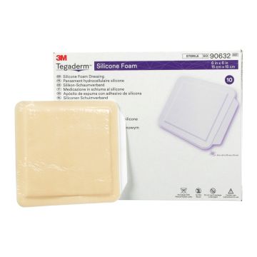 Foam Dressing 3M™ Tegaderm™ 4 X 4-1/4 Inch Without Border Film Backing Silicone Face Square Sterile (90631)