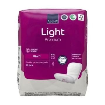 The ABENA Light Premium Mini 1 pads packaging.