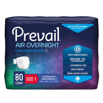 Prevail Air Overnight Briefs | Size 1 | Case of 80