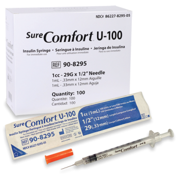 SureComfort U-100 Individually Wrapped Insulin Syringes