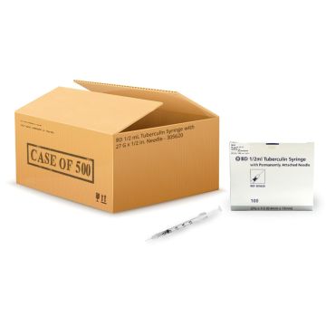 27 Gauge x 1/2 Inch, 1/2 mL, with Attached Needle - Case of 500