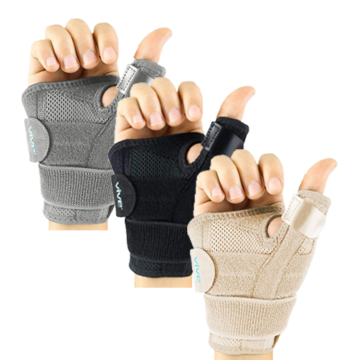Vive Arthritis Thumb Splint Spica Support Brace in black, gray, and beige