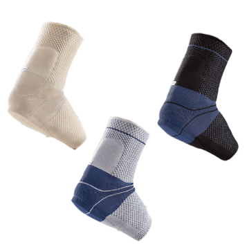 Bauerfeind Achillotrain Achilles Tendon Support in beige, black, and titanium 