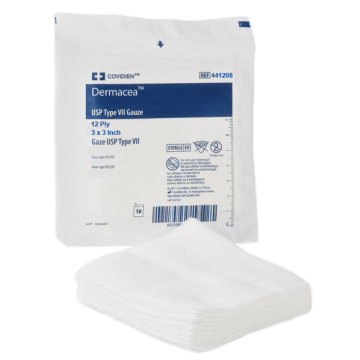 Covidien 441208 Dermacea USP Type VII 3 x 3 inch Gauze Sponge 12 Ply