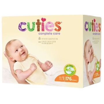 Cuties Complete Care Diapers - Size 1, Case of 176
