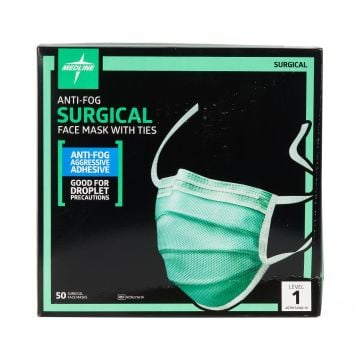 Medline ASTM Level 1 Surgical Face Mask, Anti-Fog Aggressive Adhesive Tape, Green - NON27361A
