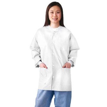 Medline Knit Cuff/Collar Multilayer SMS Lab Jackets, White or Blue