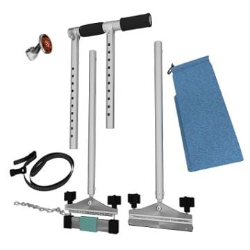 Freedom Staff kit laid out with throttle legs, spinner knob, clamps, and carry bag