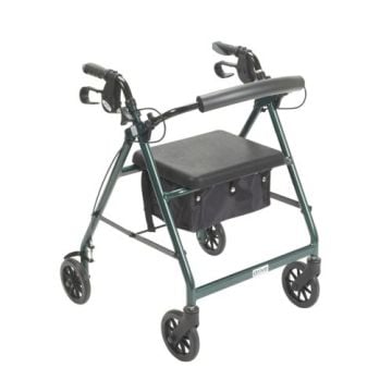 Green Aluminum Rollator with Fold Up and Removable Back Support, Padded Seat, 6 Inch Caster with Loop Locks