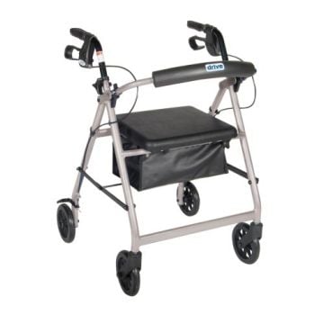 Silver Aluminum Rollator with Fold Up and Removable Back Support, Padded Seat, 6 Inch Caster with Loop Locks