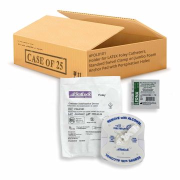Holder for LATEX Foley Catheters, Standard Swivel Clamp on Jumbo Foam Anchor Pad with Perspiration Holes Box