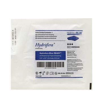 Hydrofera Blue READY Antibacterial Foam Dressing, Single Pack, 2.5 x 2.5 Inch (HBRS2520)