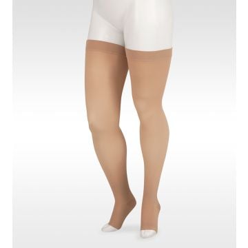 Juzo Soft 2001 Garter Style Thigh High 20-30 mmHg Compression Stockings, Open Toe, Beige