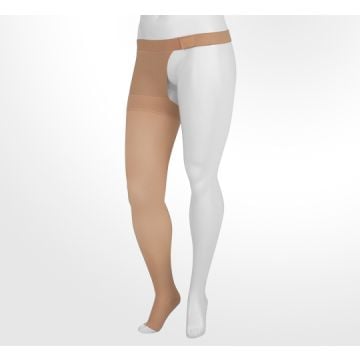 Juzo Soft 2002 Thigh High 30-40 mmHg Compression Stockings, Open Toe, Hip Attachment, Beige