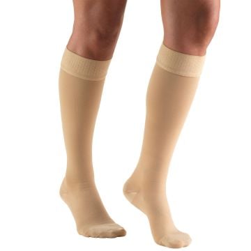 TRUFORM Classic Medical Knee High Silicone Dot Top Closed Toe 20-30 mmHg, Silicone Dotted Band, Beige