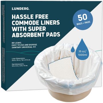 Lunderg Hassle Free Commode Liners With Super Absorbent Pads 