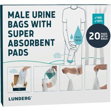 Lunderg Urine Bags for Men with Super Absorbent Pads