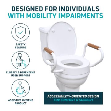 Lunderg Raised Toilet Seat with Arms - Elongated and Round Toilet