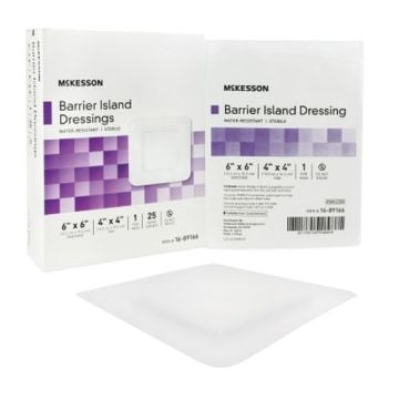 McKesson Composite Barrier Island Dressing Water Resistant 6 x 6 Inch - Sterile