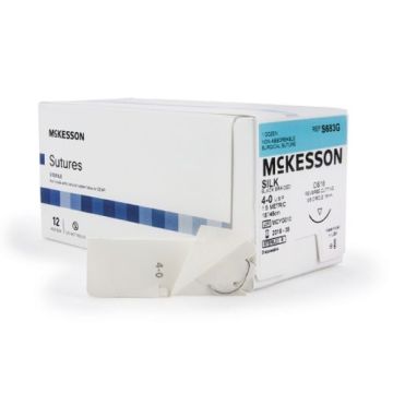Suture with Needle Nonabsorbable Black Braided Silk Size