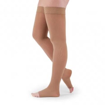 Mediven Assure Thigh High 20-30 mmHg Compression Stockings, Open Toe, Silicone Top Band, Beige