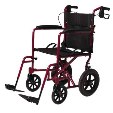 Red Medline Lightweight Transport Adult Folding Wheelchair with 12" Wheels