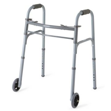 Medline Two-Button Youth Folding Walkers with 5" Wheels, For Users 4'6" to 5'5"
