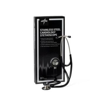 Medline Stainless Steel Cardiology Stethoscope, Black - MDS92500