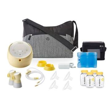 Sonata Smart Double Electric Breast Pump, components, and bag