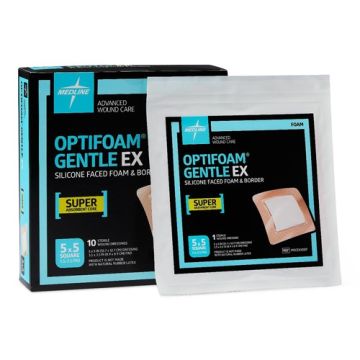 Box of 5x5 Inch Medline Optifoam Gentle EX Dressings with Border