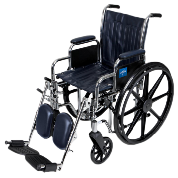 Medline MDS806300RBY Excel 2000 Wheelchair 18 W x 16 D Inch Seat with Removable Desk-Length Arms and Detachable Elevating Leg Rests - Ruby Upholstery