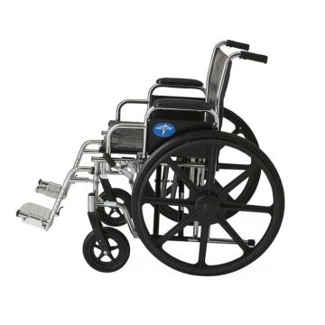 Medline MDS806900 Heavy Duty Extra-Wide Wheelchair 24 W x 18 D Inch Seat with Removable Desk-Length Arms and Detachable Swing-Away Footrests