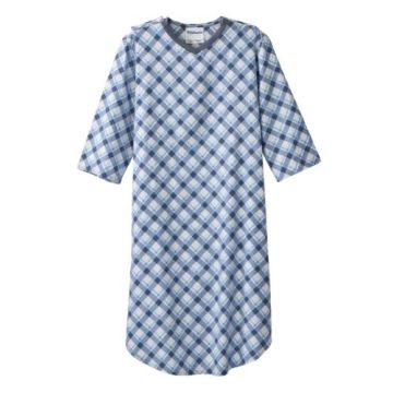 Men's Flannel Hospital Gowns in diagonal blue plaid