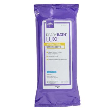 Medline MSC095100 ReadyBath LUXE Antibacterial Wipes, Uscented, pack/8