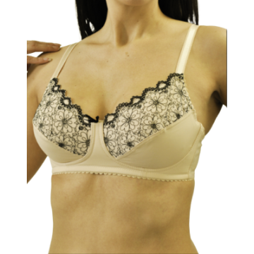 Nearly Me 7570 Tiffany Mastectomy Bra - Beige/Black Lace