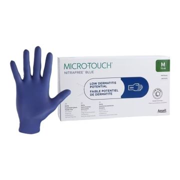Ansell Micro-Touch NITRAFREE Blue Examination Gloves, Medium