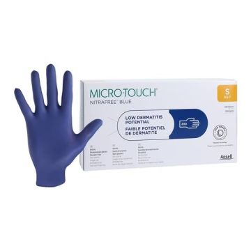 Small, Ansell Micro-Touch NITRAFREE Blue Examination Gloves