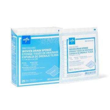 Medline Sterile 100% Cotton Fenestrated Trach Drain Sponges, 4 x 4 in.