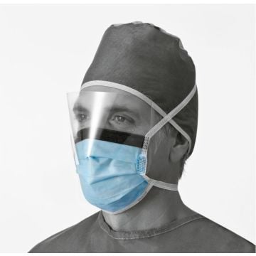 Medline ASTM L1 Surgical Face Mask with Anti-Fog, Shield, and Ties, Blue - NON27420