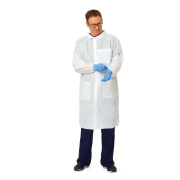Multilayer Disposable Lab Coat with Knit-Cuffs, White