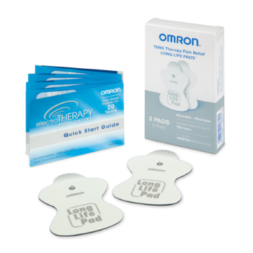 Omron Long Life Pads shown with packaging and included quick start guide