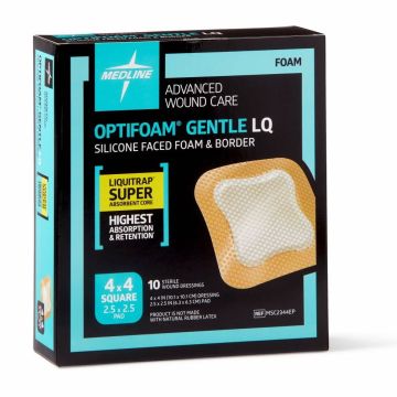 Case of Medline Optifoam Gentle LQ Dressing, 4 x 4 Inch Square