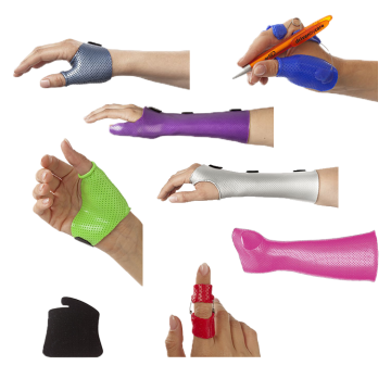 Orange material used on the hands, arm, and wrist
