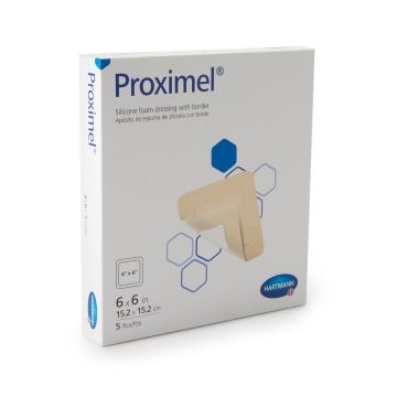 Proximel Silicone Foam Dressing with Border, 6x6 Inch, Box of 5
