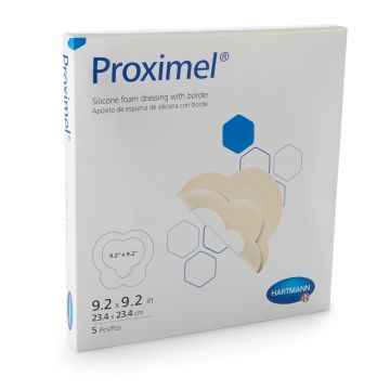 Proximel Silicone Foam Dressing with Border for Sacrum, 9.2x9.2 Inch, Box of 5