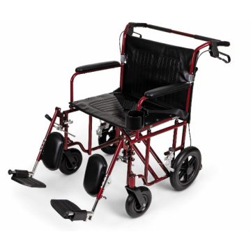 Medline Heavy Duty Bariatric Transport Chair, Extra Wide 22" Seat, Permanent Full-Length Arms, Elevating Legrests, Red Frame