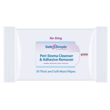 Safe n Simple No Sting Peri-Stoma Cleanser & Adhesive Remover Wipes