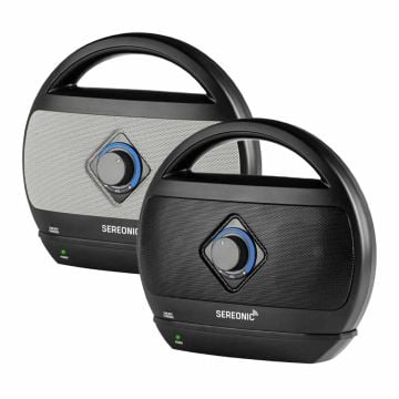 Light grey and black speakers