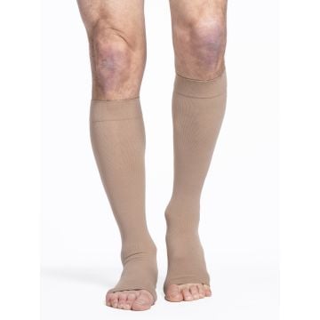Sigvaris 232C Cotton Series Unisex Knee High Open Toe 20-30 mmHg Compression Socks, Light Beige