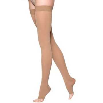Sigvaris 860 Select Comfort Thigh High Compression Stockings, Waist Attachment - OPEN TOE 30-40 mmHg